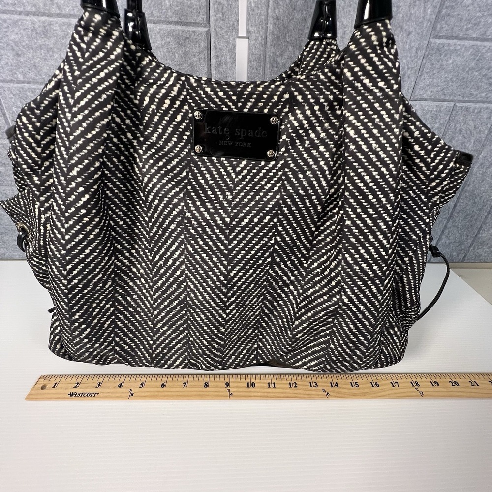 Kate Spade Stevie Baby Diaper Bag Black Herringbone Chevron Tote w/ Changing Pad - Picture 15 of 16